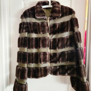 Luxurious Brown Faux Fur  With Natural Leather Jacket